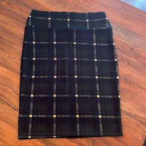 Navy and Green LulaRoe Cassie Skirt Size L